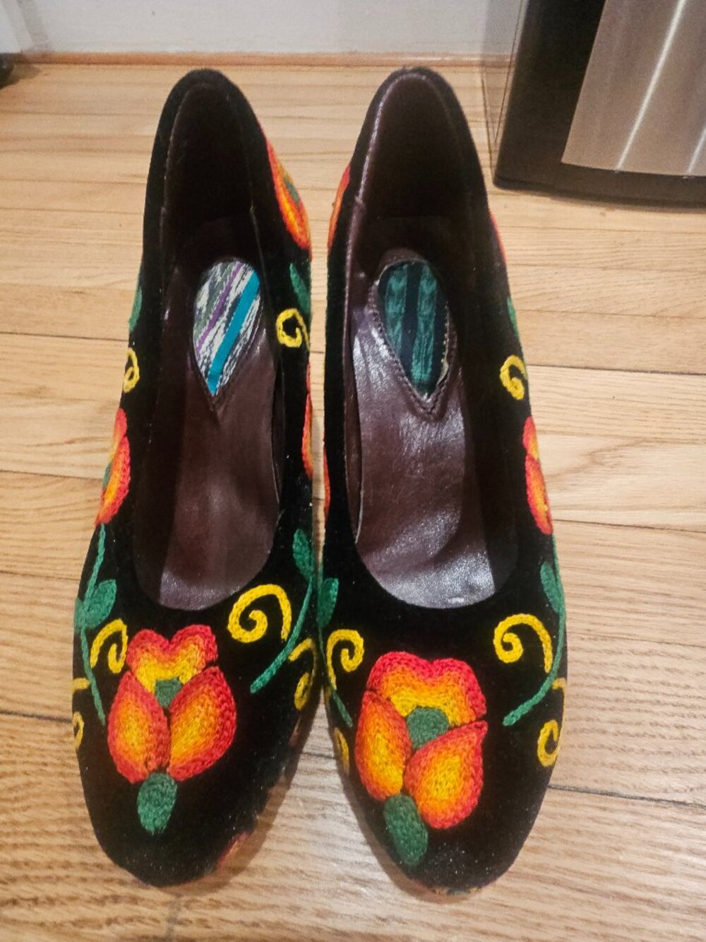 Handmade Mexican Embroidered Velvet Heels | One-of-a-Kind Artisan Shoes | Floral